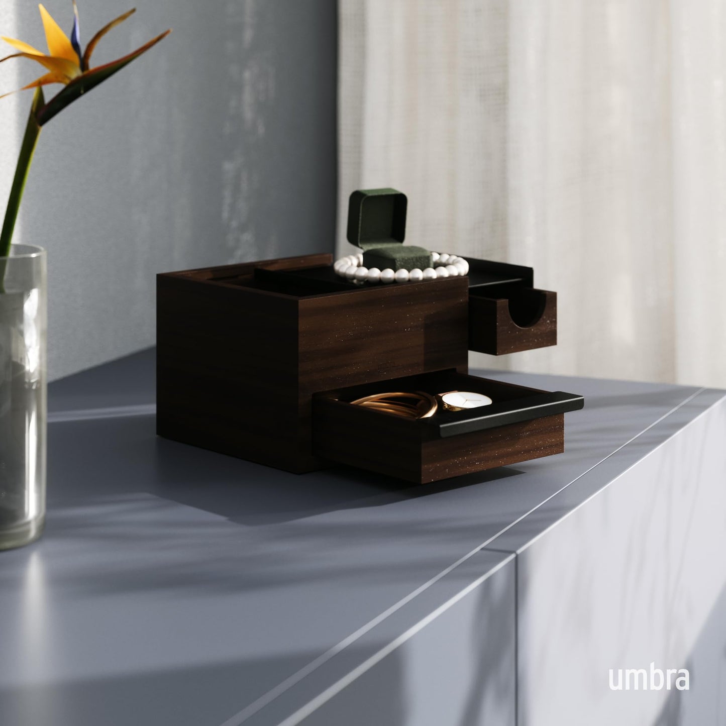 Umbra Mini Stowit Jewelry Box - Modern Keepsake Storage Organizer with Hidden Compartment Drawers for Ring, Bracelet, Watch, Necklace, Earrings…