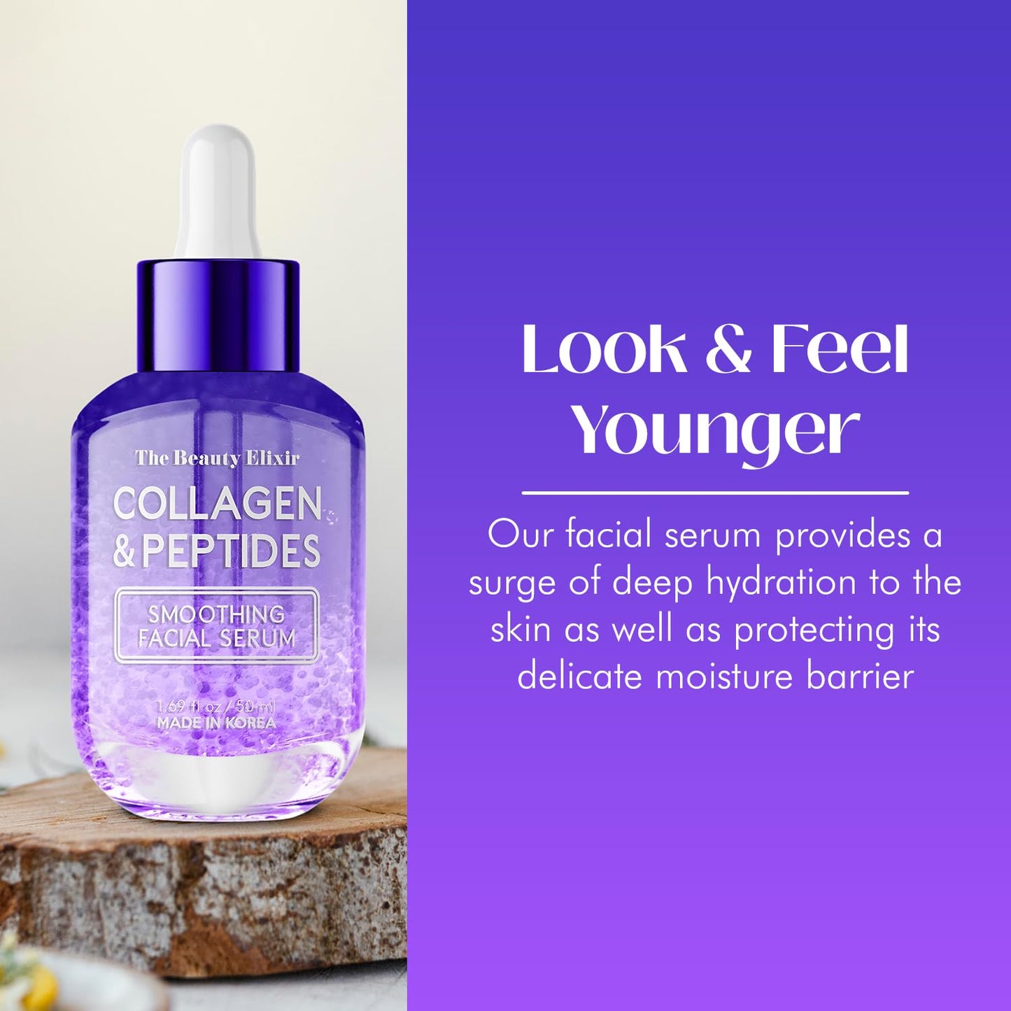 The Beauty Elixir Collagen & Peptides Serum For Face - Dermatologist Tested, Anti-Aging, Hydrating & Repairing Treatment for Fine Lines & Wrinkles