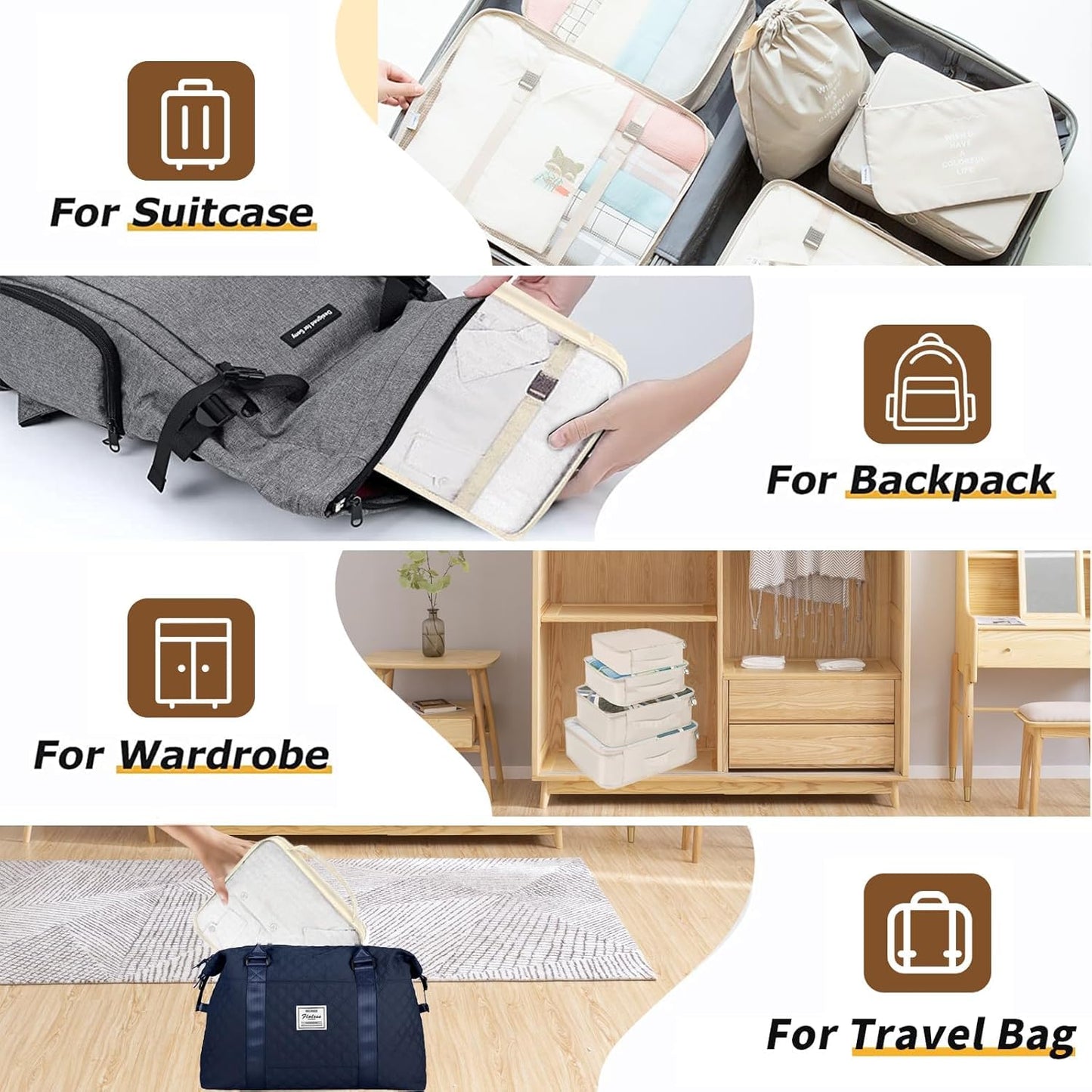 LANSKLBD 8-Piece Packing Cubes Set for Suitcases, Travel Luggage Organizers with Shoe, Toiletry & Laundry Bags, Essentials Kit