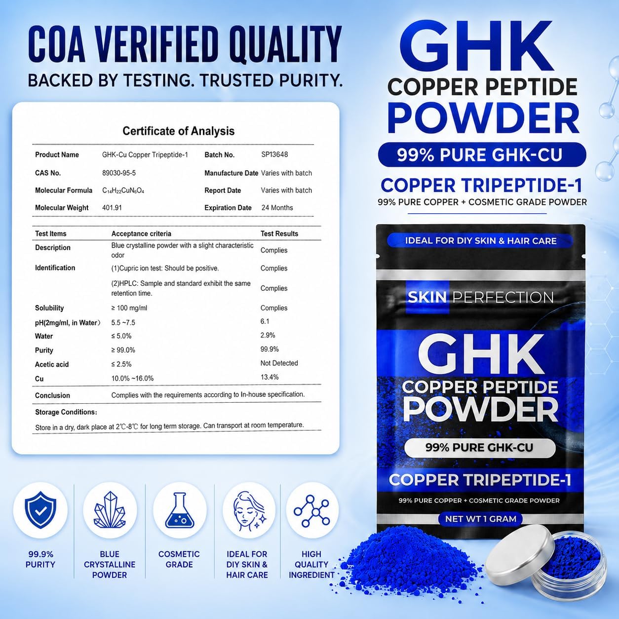 Skin Perfection GHK-Cu Copper Peptide Powder 99.7% Pure, DIY Skincare, 1g Beauty & Personal Care Skin Perfection