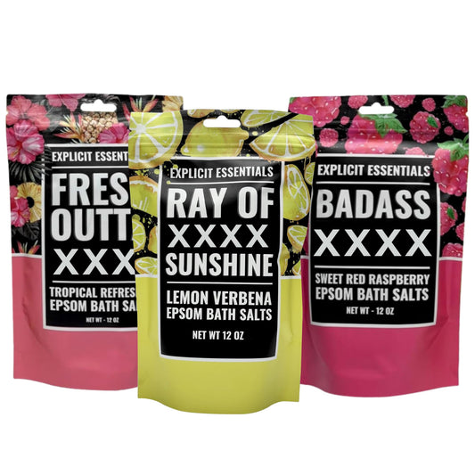 Bath Salt Gift Set for Women - 3-Pack of 12oz Aromatherapy Soaks - Relaxation Spa Gift - Sweet Raspberry, Lemon Verbena, Tropical Scented Beauty and Personal Care Explicit Essentials