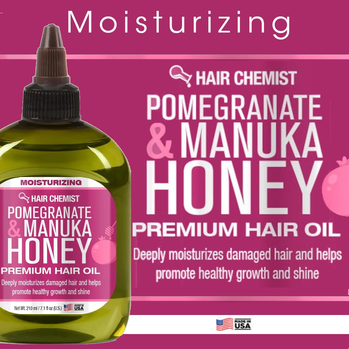 Hair Chemist Pomegranate & Manuka Honey Moisturizing Premium Hair Oil 7.1 oz. - Moisturizing Pomegranate and Honey Infused Hair Oil