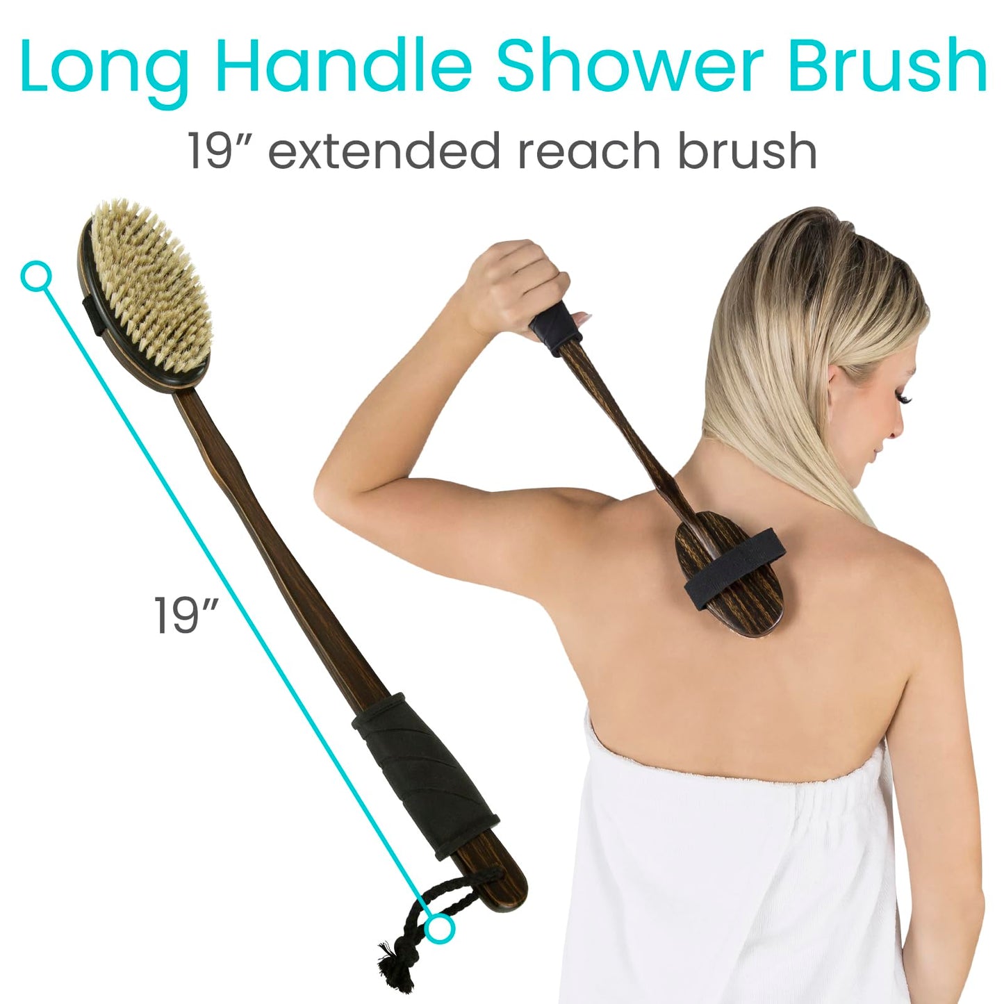 Vive Dry Brush Set for Lymphatic Drainage (3 Pieces) - Brushing Scrubber for Exfoliating, Body Cellulite and Skin Massage - 100% Natural Boar Hair
