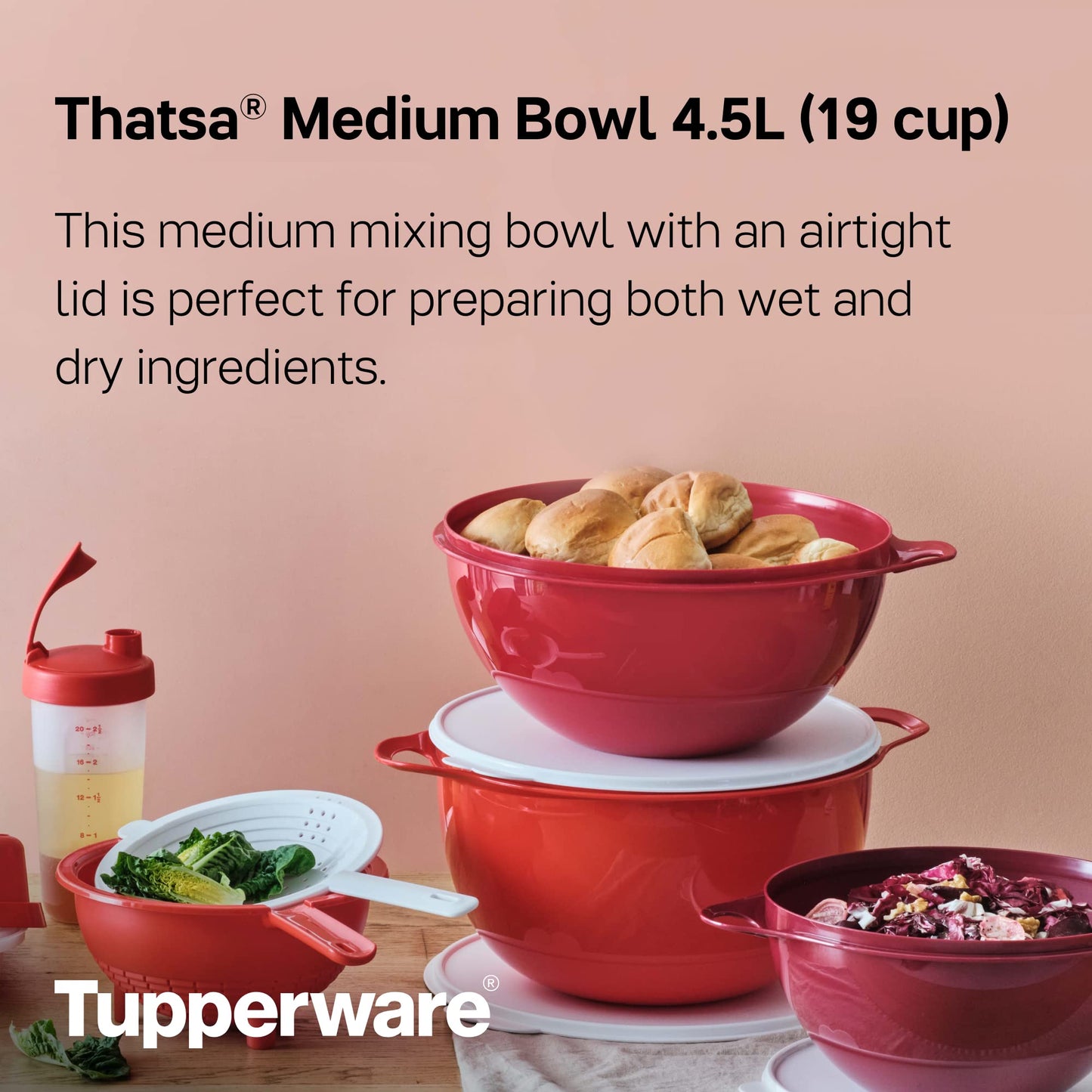 Tupperware Brand Thatsa Medium Prep & Storage Bowl, 4.5L (19 Cup) - Dishwasher Safe & BPA Free - Airtight, Leak-Proof Food Container with Lid…