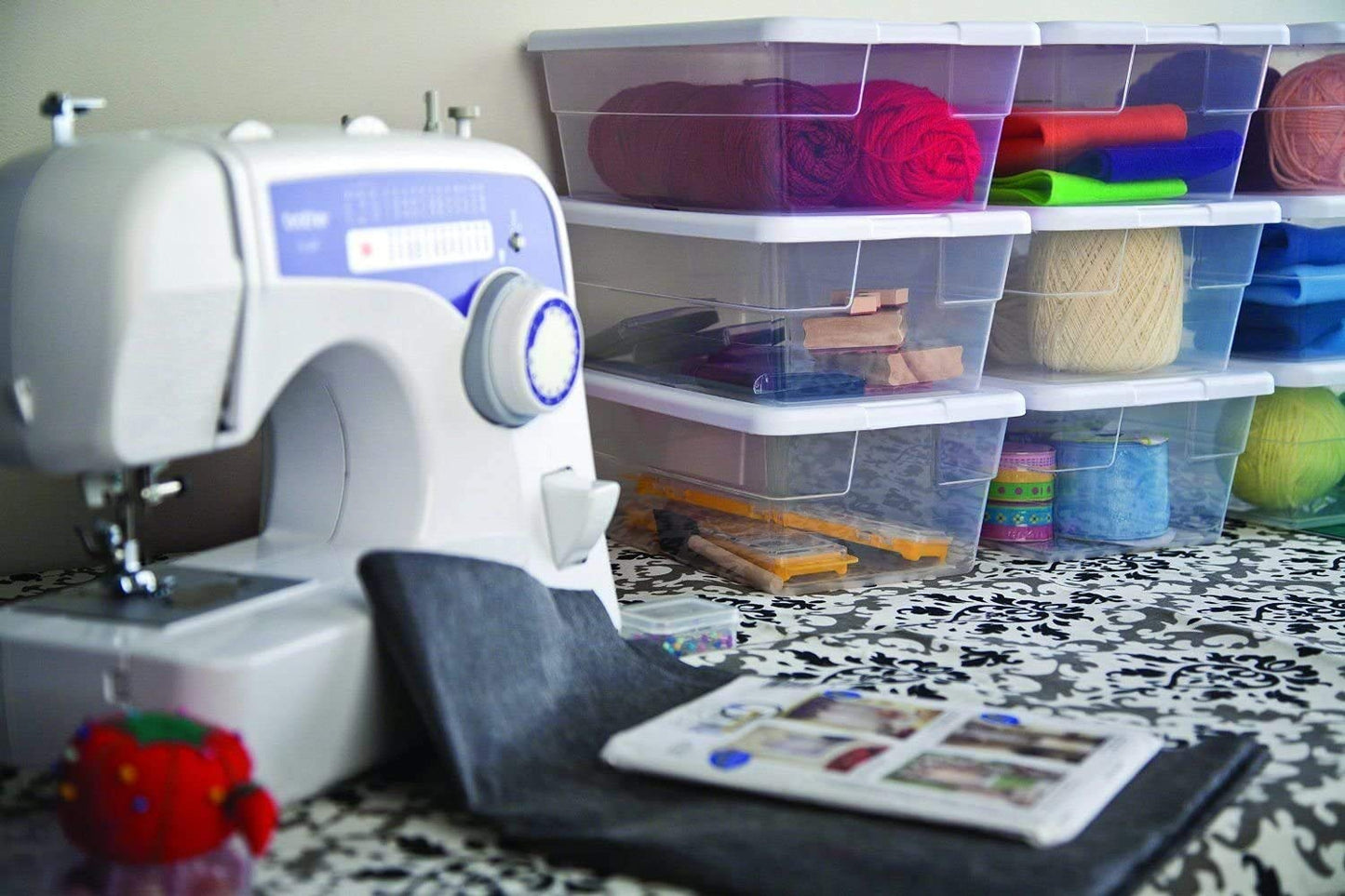 Sterilite 16428012 6 Quart/5.7 Liter Storage Box, White Lid with Clear Base (Pack of 6)