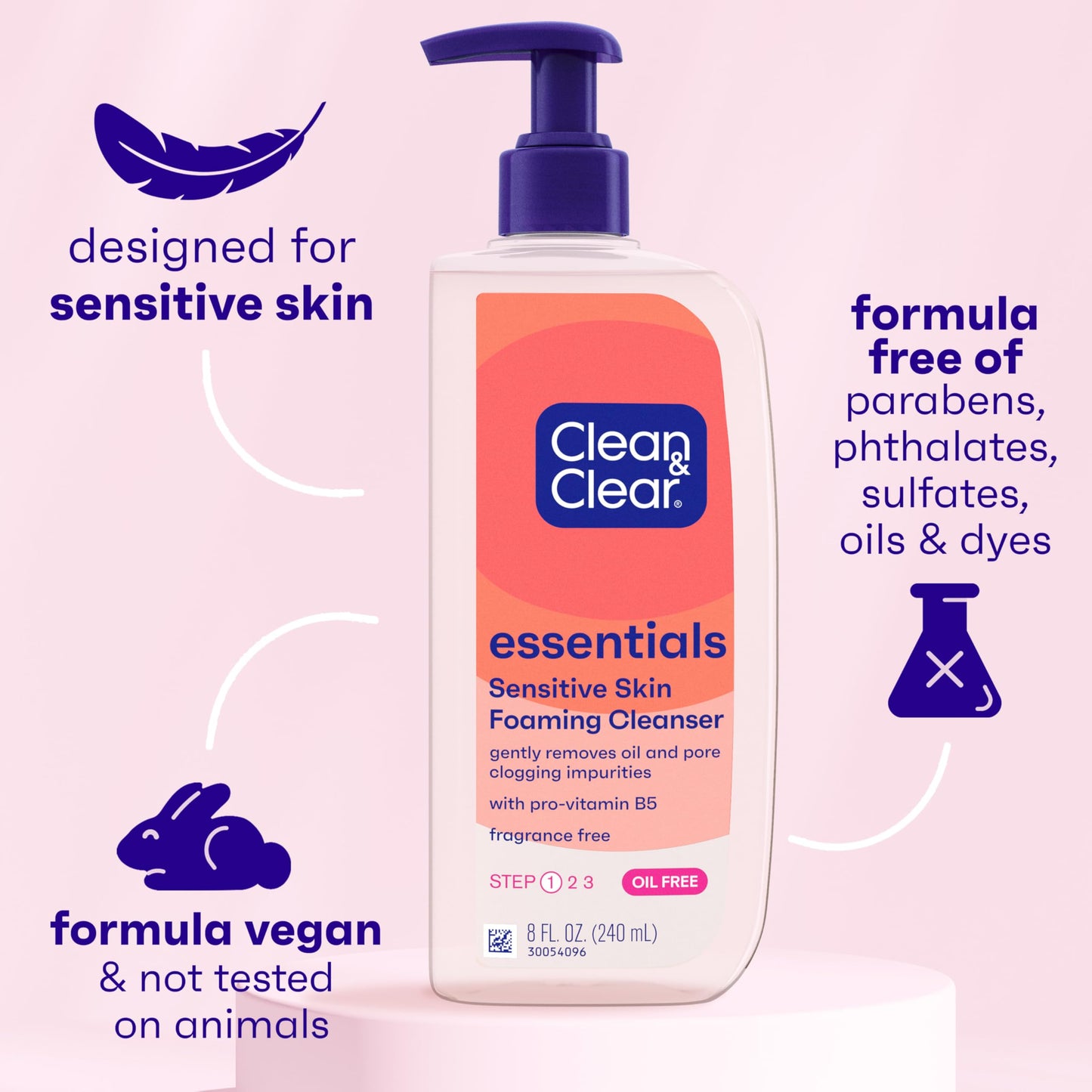 Clean & Clear Essentials Oil-Free Foaming Facial Cleanser, Daily Foaming Face Wash with Pro-Vitamin B5 for Sensitive Skin, Gently Removes Oil
