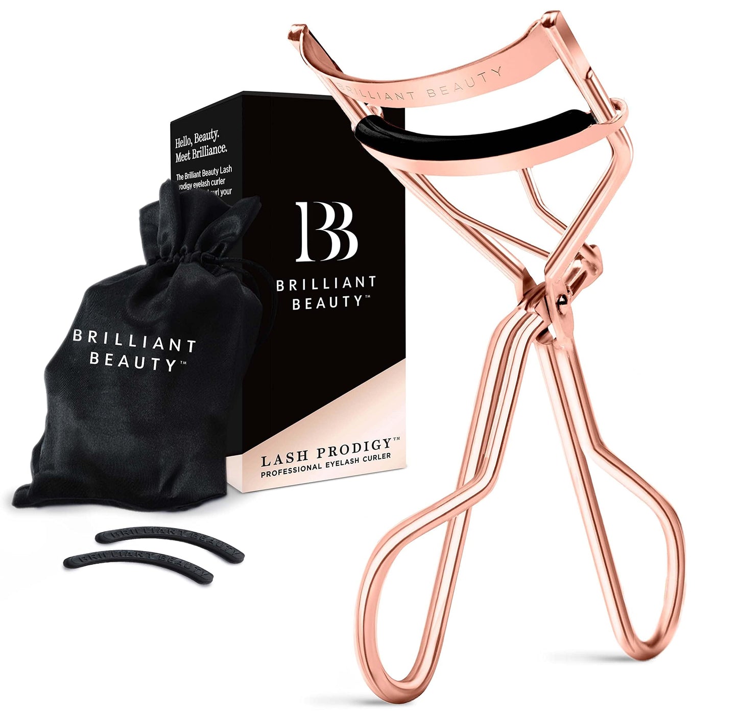 Brilliant Beauty Eyelash Curler with Satin Bag & Refill Pads - Award Winning - No Pinching, Just Dramatically Curled Eyelashes for a Lash Lift