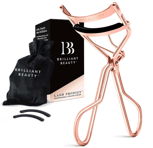Brilliant Beauty Eyelash Curler with Satin Bag & Refill Pads - Award Winning - No Pinching, Just Dramatically Curled Eyelashes for a Lash Lift