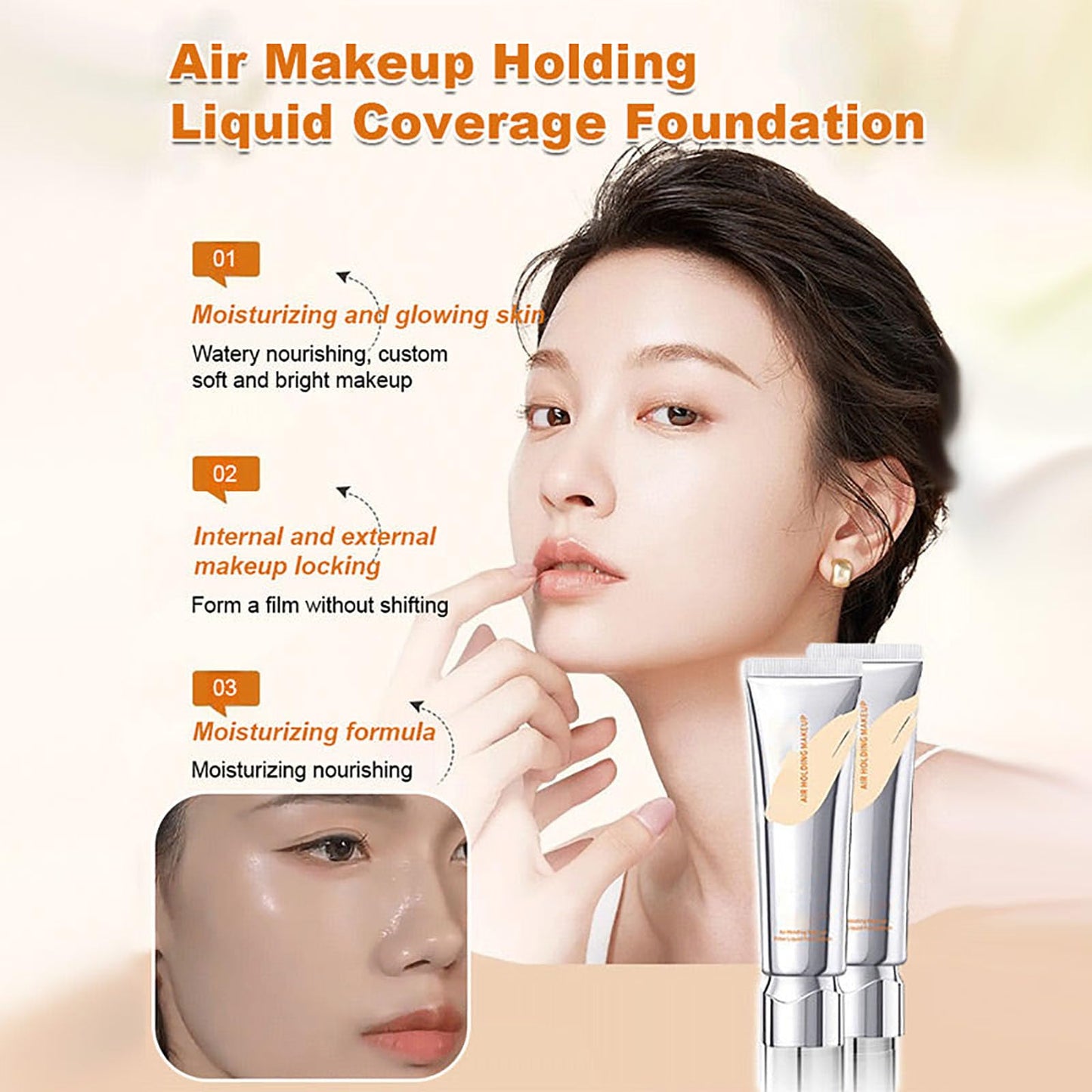 Long Lasting Full Coverage Liquid Foundation, Air Holding Makeup Filter Liquid Foundation, Instant Face Tightener No-Filter Primer, Sweatproof