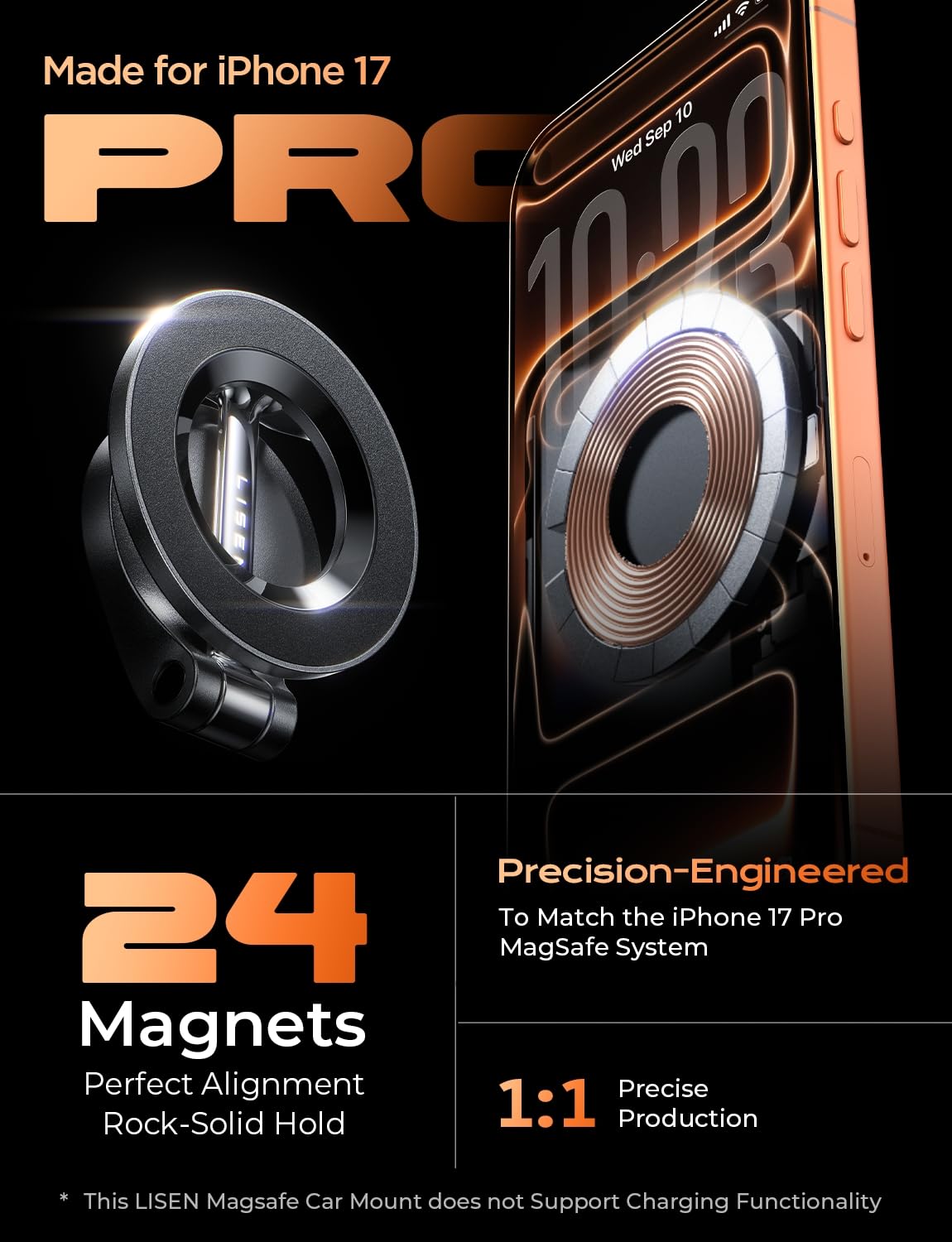 LISEN for MagSafe Car Mount for iPhone 17 PRO MAX, Extra Smal Ultra Magnetic Phone Holder for Car Dashboard, Car Phone Holder, Car Accessories…