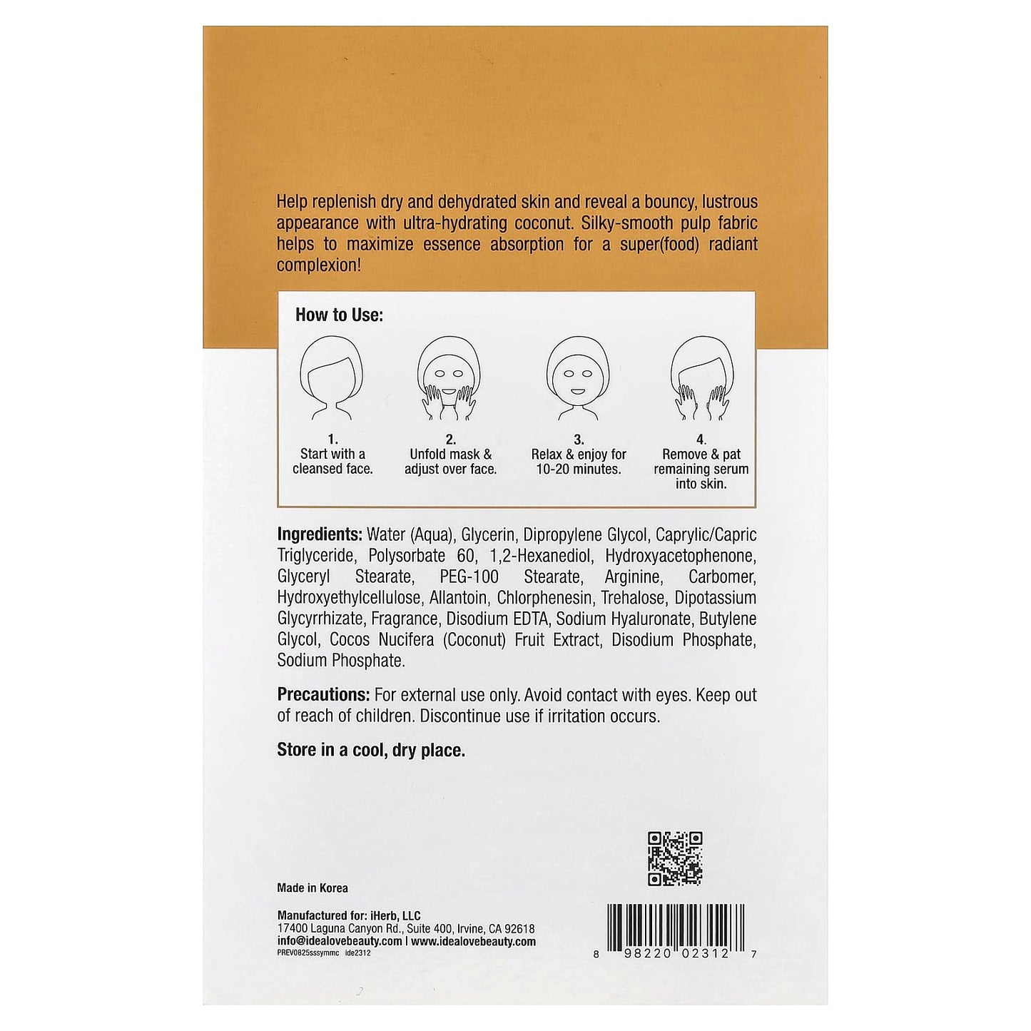 Idealove Superfood Skin Savior, You Make Me Coconuts, 5 Beauty Sheet Masks, 0.68 fl oz (20 ml) Each