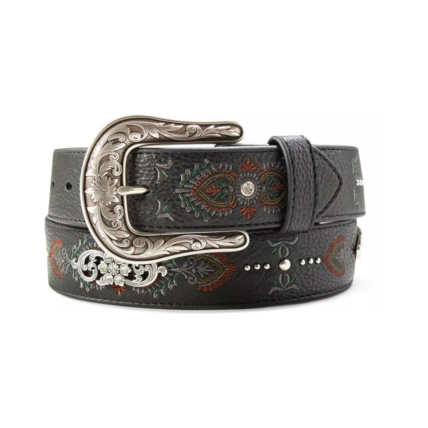 ARIAT Women's Multi-Colored Embroidered Floral Concho Belt, Black, X-Large