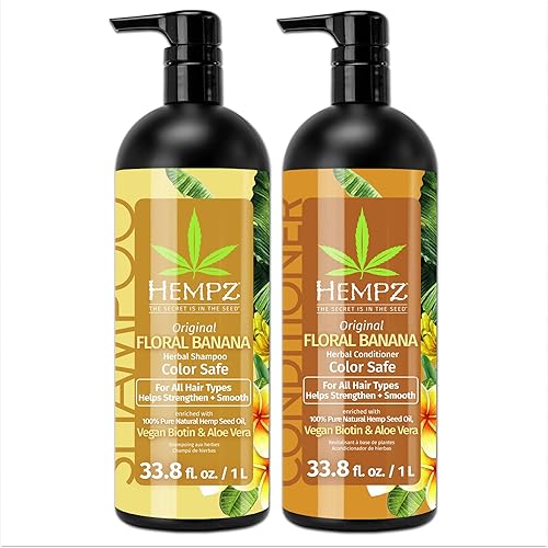 HEMPZ Shampoo & Conditioner Set - Original Floral & Banana Scent for Dry, Damaged, Color Treated Hair - Hydrating, Softening, Moisturizing Vegan