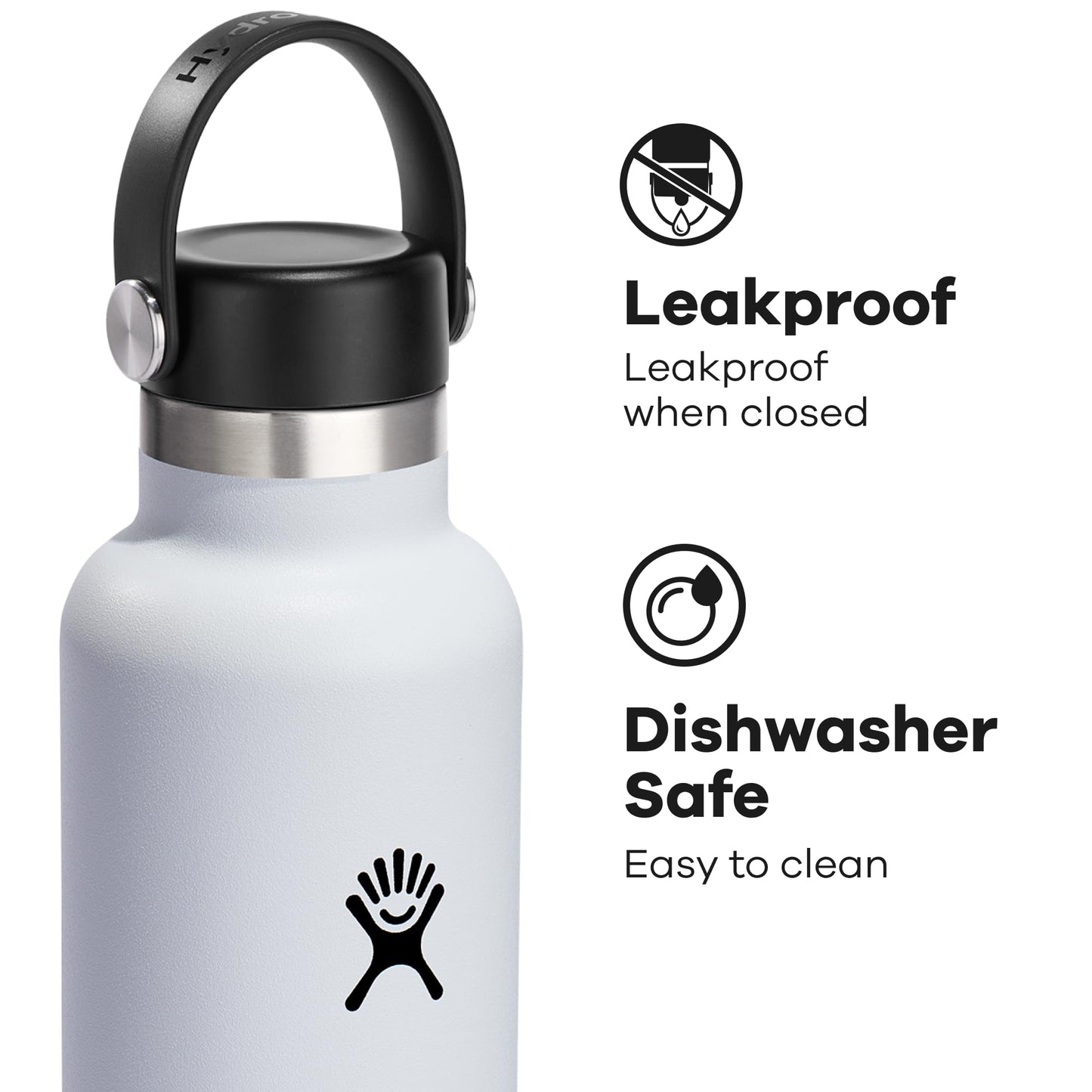 Hydro Flask Water Bottle - Insulated Stainless Steel - Non Spill, Leakproof in 24 Oz White