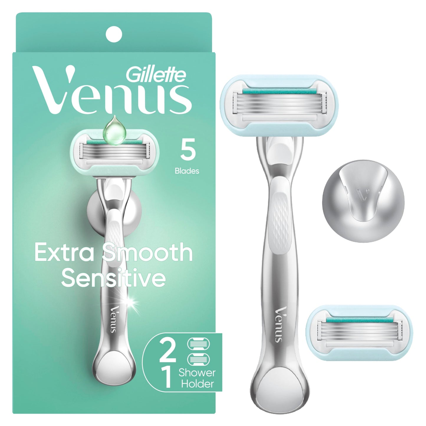 Gillette Venus Extra Smooth Sensitive Razor for Women, Includes 1 Reusable Razor Handle + 2 Refills, for Sensitive Skin with Metal Handle and Shower Beauty and Personal Care Gillette Venus