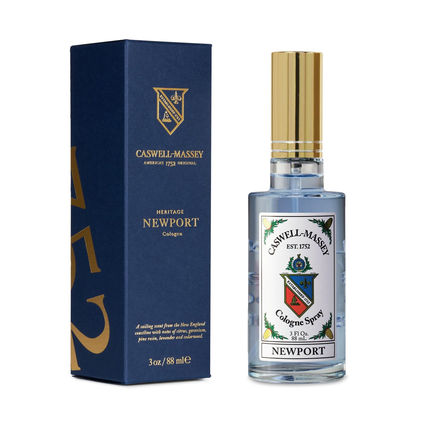 Caswell-Massey Newport Cologne Spray, Scents of Sandalwood, Cedar & Citrus, Fragrance For Men, Made In The USA, 3 Oz