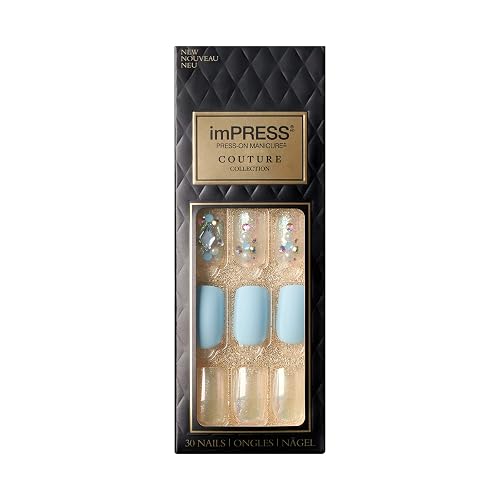 KISS imPRESS Couture Collection Press-On Manicure, Elegant, with Jewelled Accents, Includes 30 Fake Nails, Prep Pad, Mini File, and Cuticle Stick Beauty & Personal Care KISS