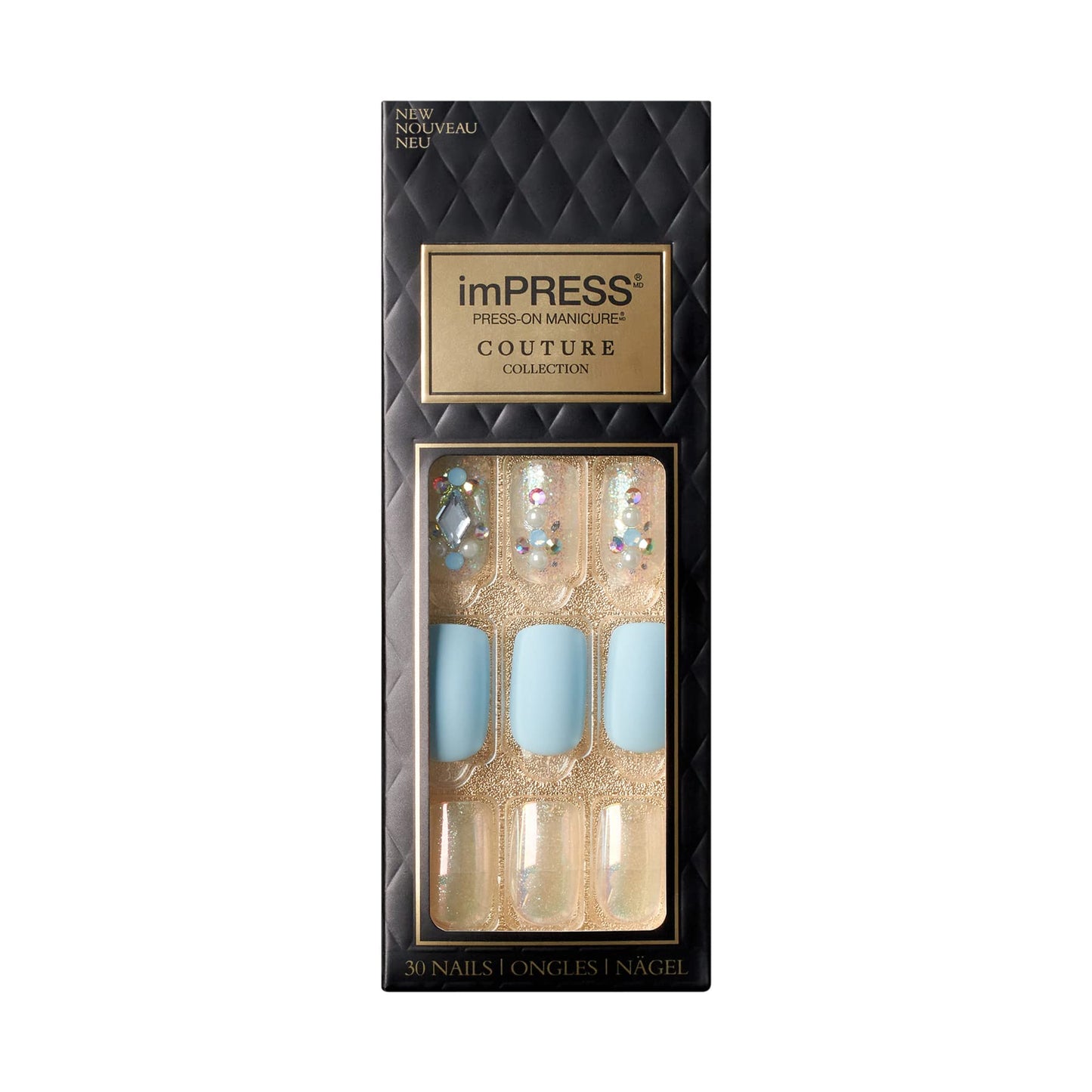 KISS imPRESS Couture Collection Press-On Manicure, Elegant, with Jewelled Accents, Includes 30 Fake Nails, Prep Pad, Mini File, and Cuticle Stick Beauty & Personal Care KISS