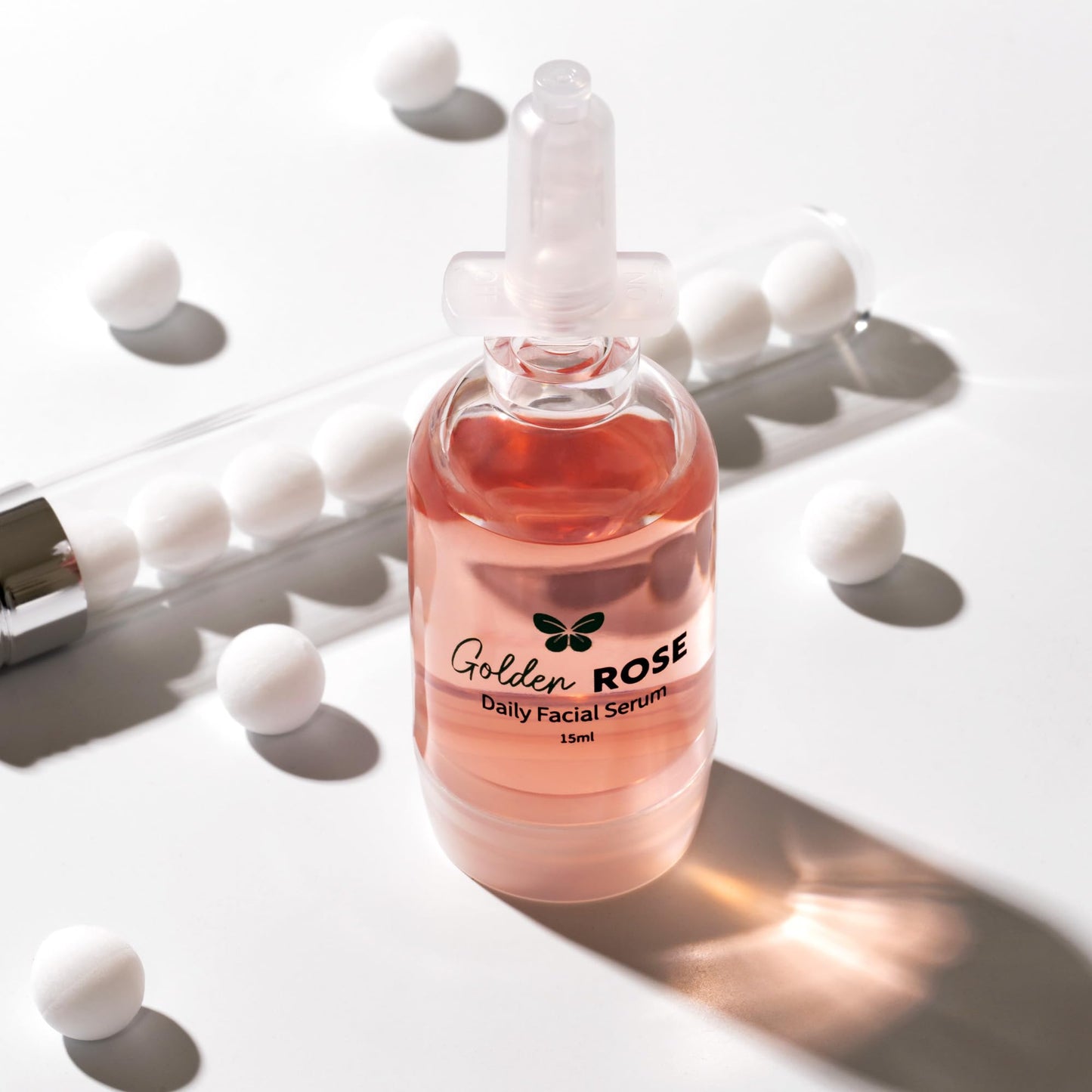 Bevanni Golden ROSE Serum + CollaGEMS - Pure Rose Essential Oil with Colloidal Gold, Hyaluronic Acid & Vitamin C & Collagen Balls - Daily Face