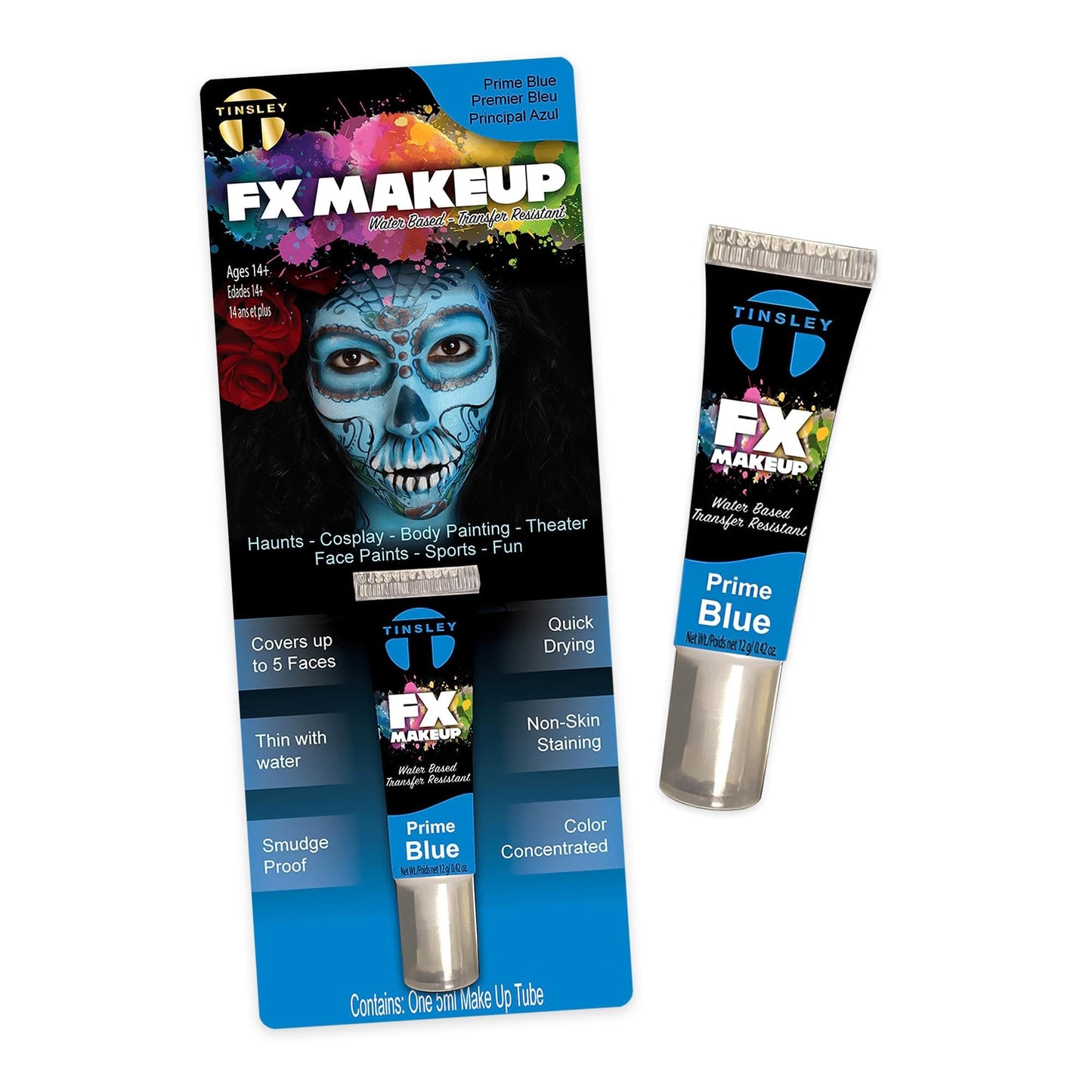 Tinsley Transfers FX Makeup - Face and Body Paint - Water-Based Cream - 7g / 0.24 oz Tube (Prime Blue)