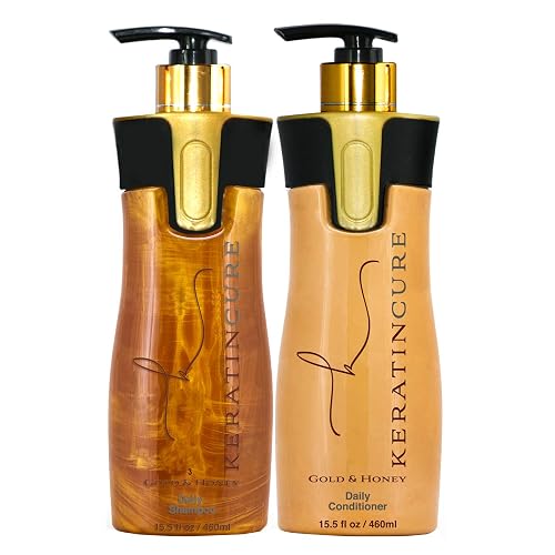 Keratin Cure Gold and Honey daily use Shampoo Conditioner Set Botanical Extracts, Protein SULFATE FREE protect Color Enhance Hair Growth for keratin