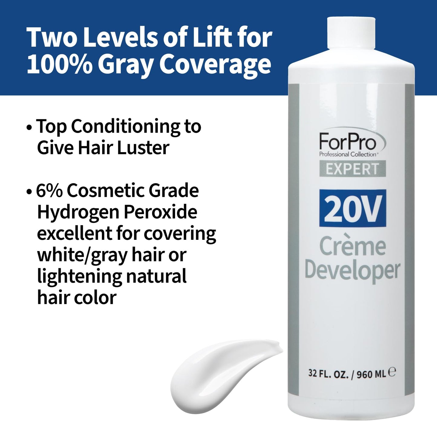 ForPro Expert 20 Volume Crème Developer, 32 Fl Oz - for Hair Lightening, Gray Coverage & Color Deposit with Standard Lift