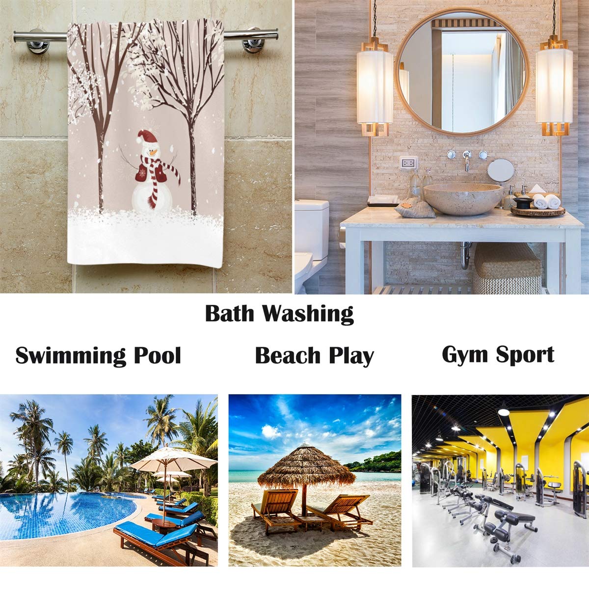 Winter Snowman Bird Tree Snow Hand Towels 16x30 in Bathroom Towel, Christmas X-mas Small Bath Towel for Hand,Face,Gym and Spa Bathroom Decor Gifts