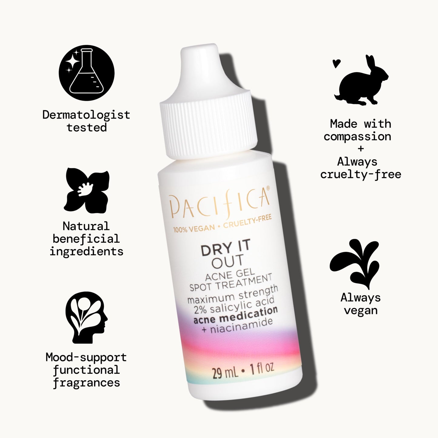 Pacifica Acne Spot Treatment & Pimple Cream - Dry It Out Gel with 2% Salicylic Acid, Witch Hazel, Niacinamide - Dries Blemishes Overnight, Fights
