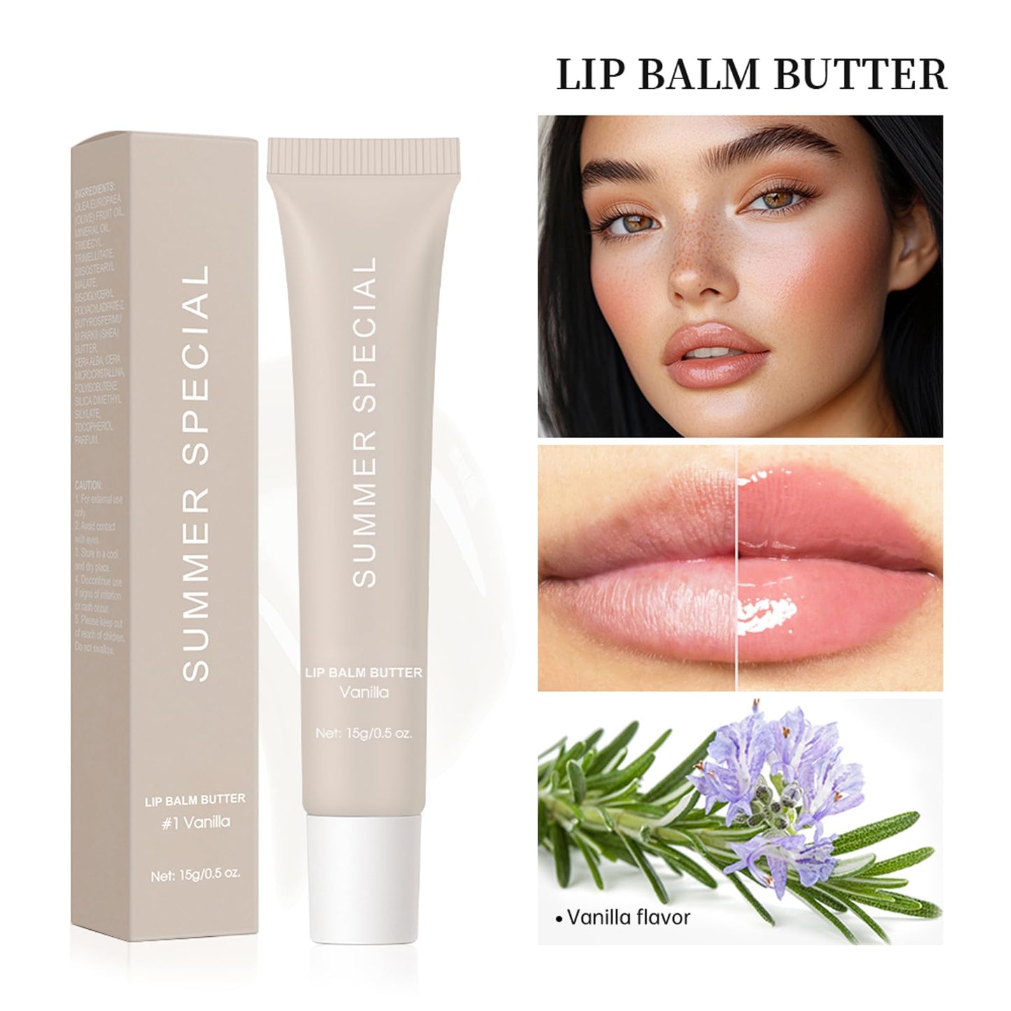 Summer Special Lip Butter Nourishing Hydration Lip Gloss with Shea Butter & Olive Oil Soothes Dry Lips and Lip Care Lip Balm with Natural Tint & Gloss Beauty and Personal Care Eudivine