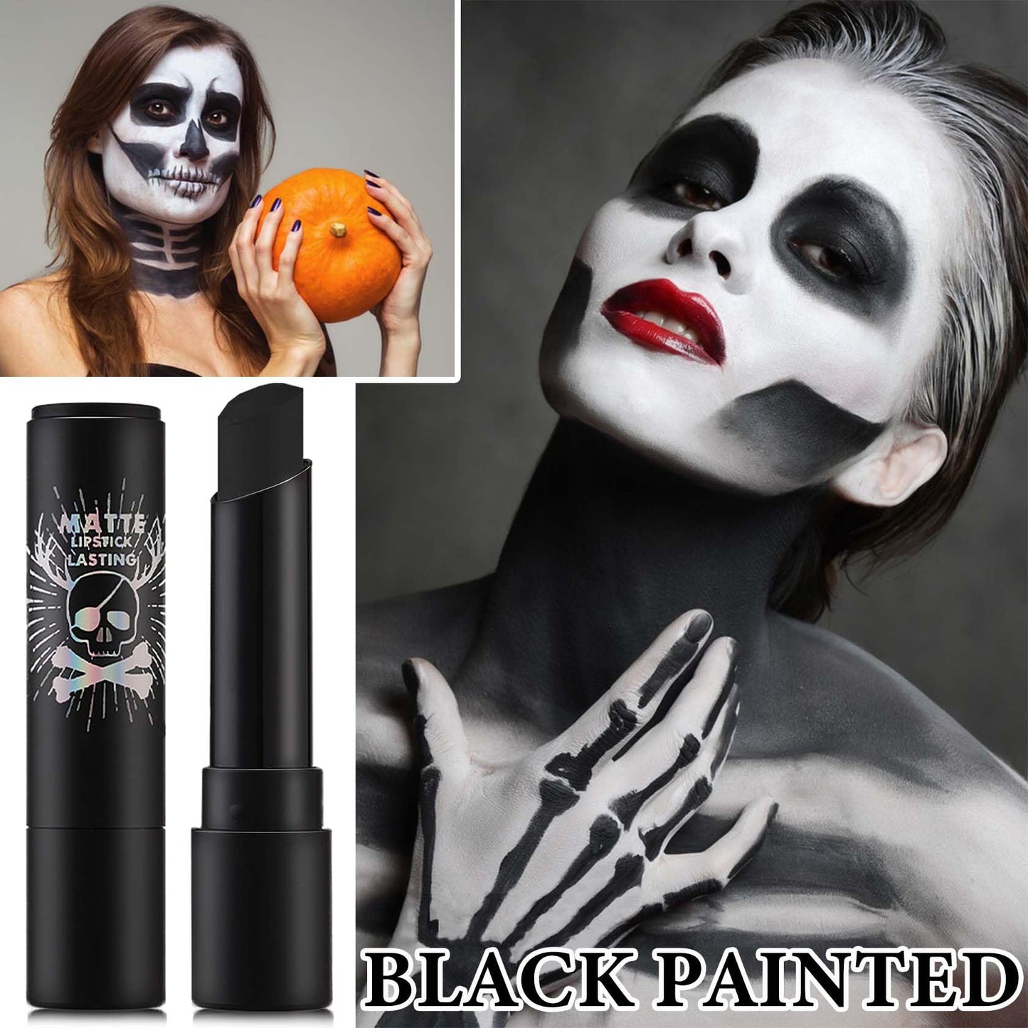 Fusang Black Stick, High Pigmented Long-Lasting Matte Lipstick, Waterproof Body Paint for Halloween, Cosplay, Zombie Makeup