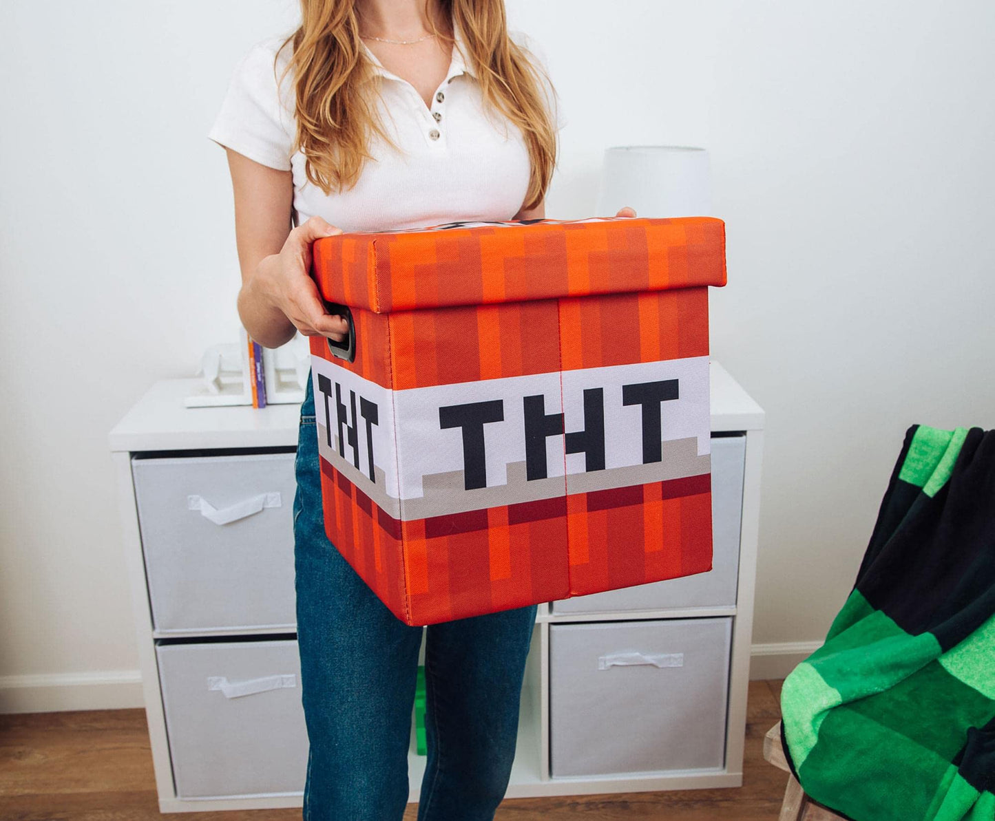 MINECRAFT TNT Block 13-Inch Storage Bin Chest With Lid | Foldable Fabric Basket Container, Cube Organizer With Handles, Cubby For Shelves, Closet…