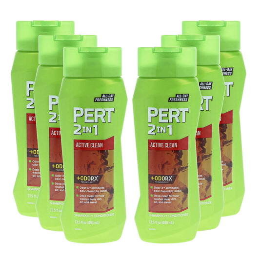 PERT 2 in 1 Active Clean Shampoo and Conditioner - Deep Clean with Odor Elimination Technology - Leaves Hair Manageable and Fresh All Day - 6 pc