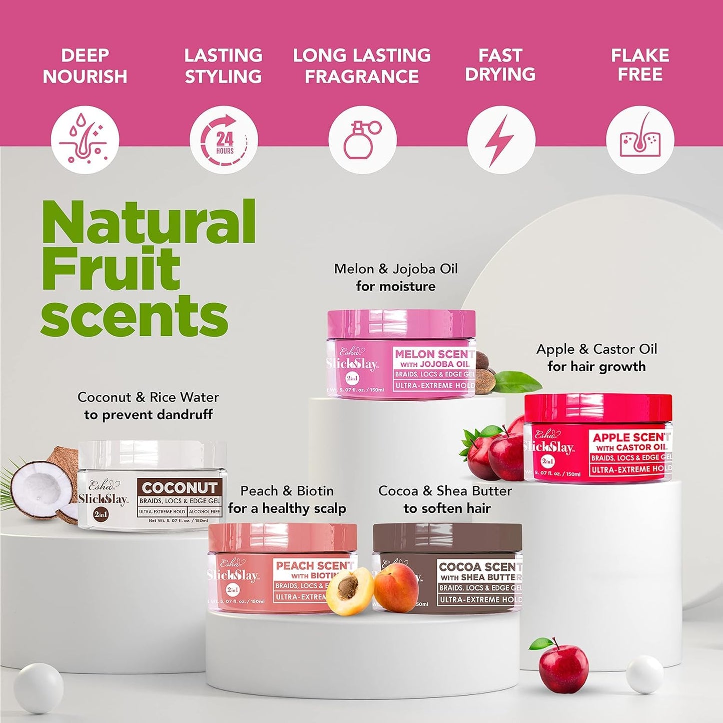 Esha Slick N Slay Braiding Gel: Ultra Hold & Hydrating Gel for Braids, Twists, Locs - Melon Infused, Fast Dry Formula - 5oz