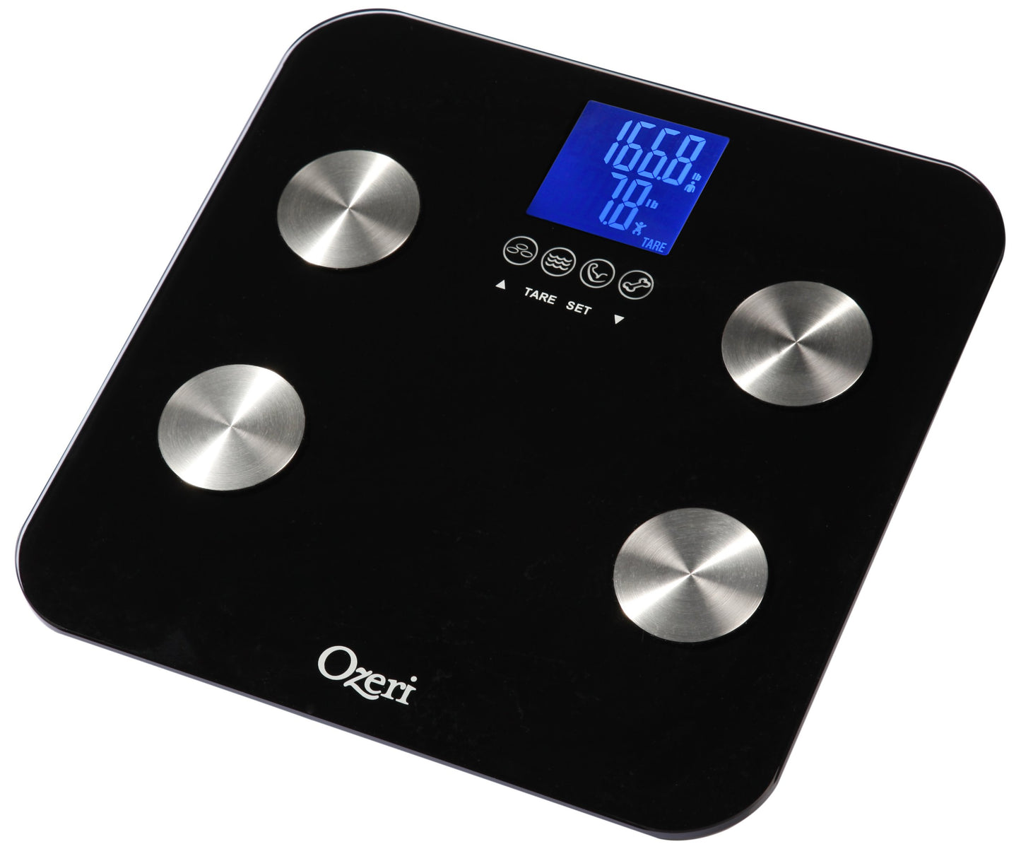 Ozeri Touch 440 lbs Total Body Weight Scale (Body Fat, Muscle, Bone, Weight & Hydration), Auto Recognition Bath Scale with Infant Tare