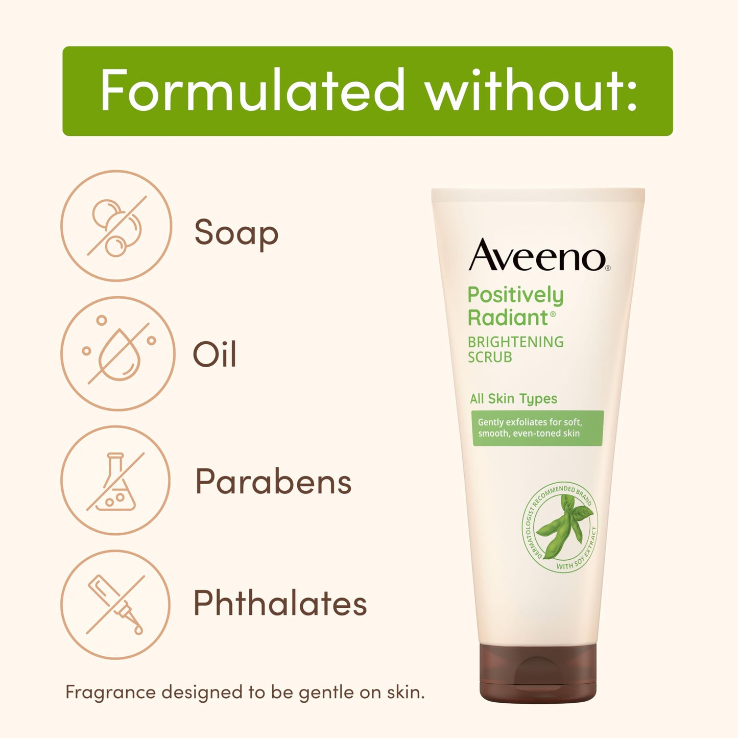 Aveeno Positively Radiant Skin Brightening Exfoliating Daily Facial Scrub, Moisture-Rich Soy Extract, helps improve skin tone & texture, Oil