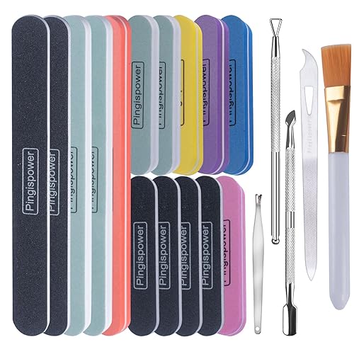 Pingispower Nail Files and Buffers, 20PCS Professional Nail File & Nail Polishing Buffer Block for Natural Nails, 100/180 & 600/3000 Grit Reusable