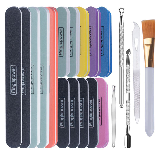 Pingispower Nail Files and Buffers, 20PCS Professional Nail File & Nail Polishing Buffer Block for Natural Nails, 100/180 & 600/3000 Grit Reusable