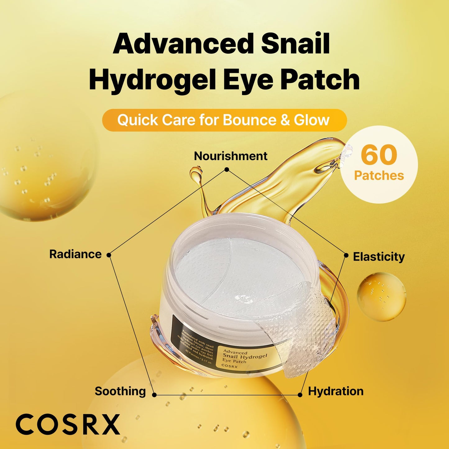 COSRX Advanced Snail Mucin Hydrogel Eye Patch for Fine Lines & Dry Under Eyes, Gel Serum Mask, Hydrating Under Eye Patches (60), Snail Eye Patches Beauty and Personal Care COSRX