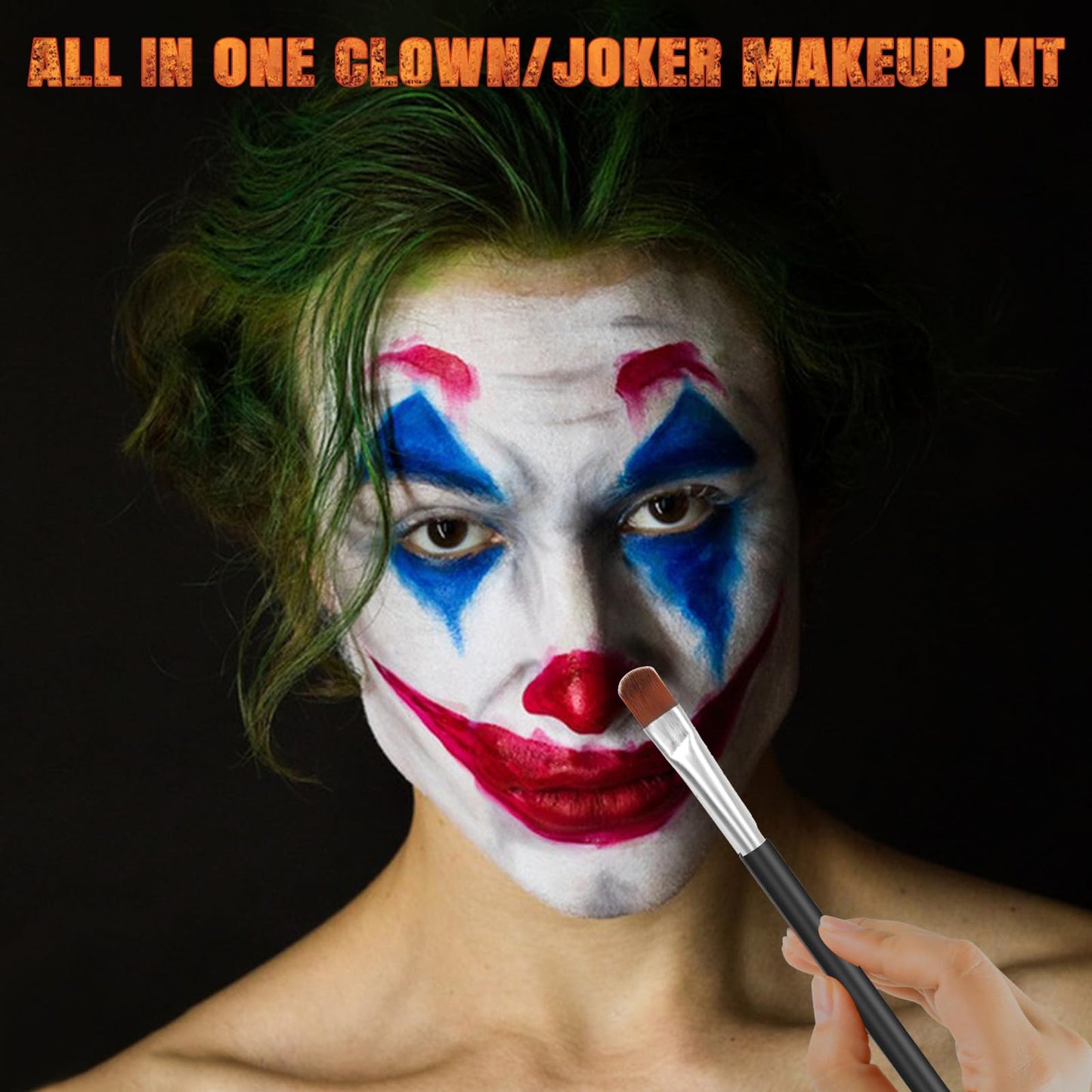 White Red Blue Face Body Paint,Halloween Clown Makeup Kit with 3 Brushes,Professional Red White Blue Face Body Painting Kit for Clown, Joker, Theater