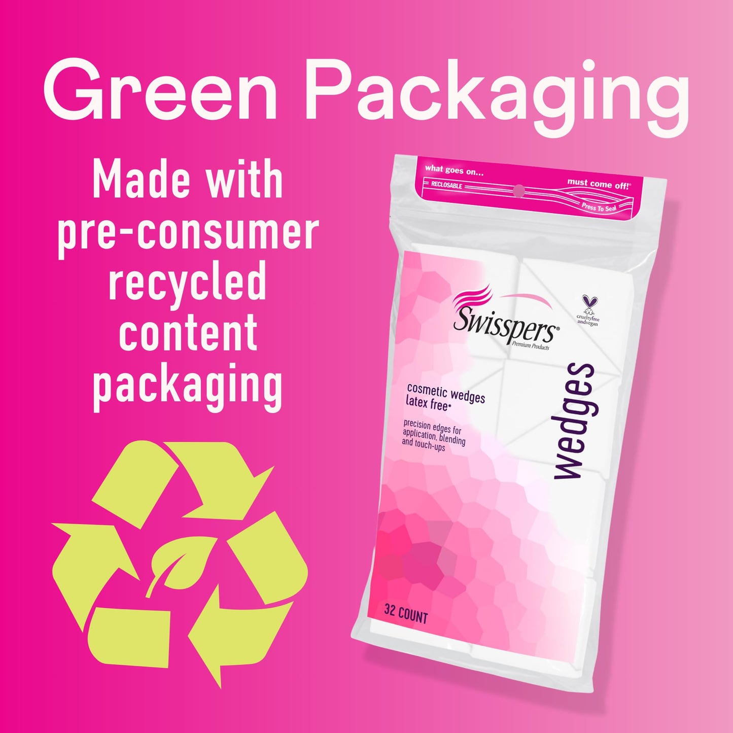 Swisspers Premium Cosmetic Wedges, Latex-Free Makeup Wedge, 32 per Package, 6 Packs (Total Count 192)