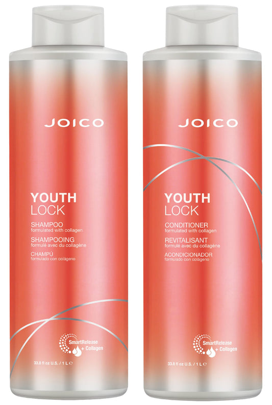 YouthLock Shampoo & Conditioner Set Formulated with Collagen | Youthful Body & Bounce | Reduce Breakage & Frizz | Free of SLS/SLES Sulfates | 33.8 Fl