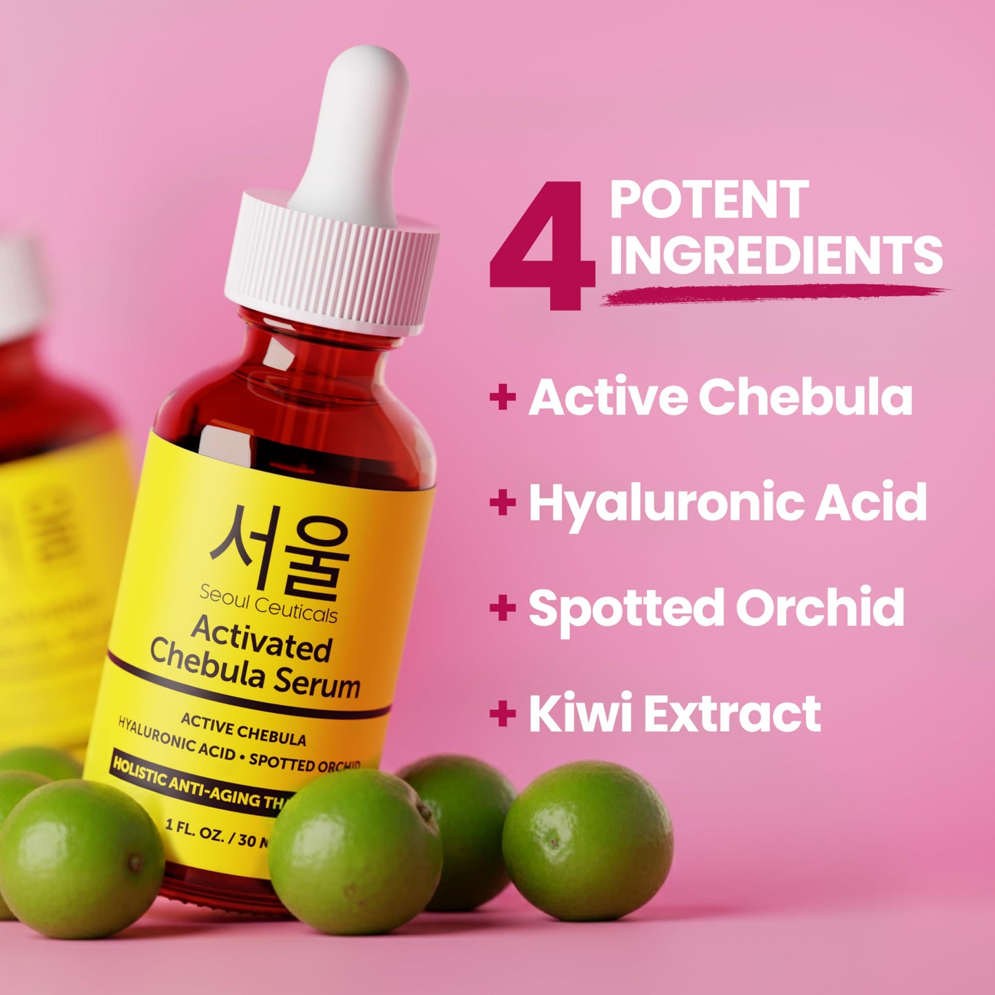 SeoulCeuticals Chebula Active Serum for Face - Korean Skin Care Anti Aging Natural K Beauty Skincare With Hyaluronic Acid + Spotted Orchid
