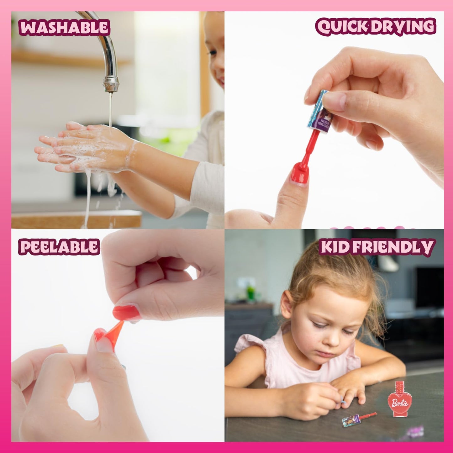 Barbie Movie 18 Piece Set Kids Water-Based Nail Polish Set, Includes Nail Polish, Nail Gems, Nail File for Age 3+, Parties Birthday by Townley Girl