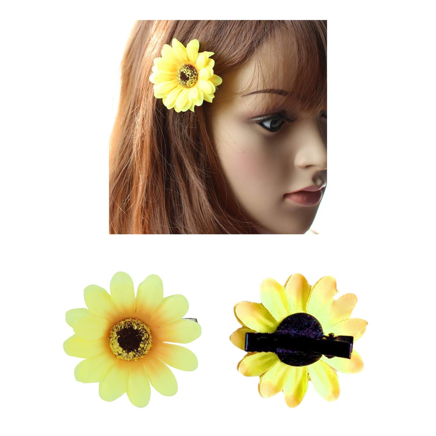 Lawie 16 Pack Artificial Fake Yellow Small Daisy Sunflower Hair Clips Floral Hairpins Alligator Barrettes Brooches Pins Wedding Hawaiian Party Silk