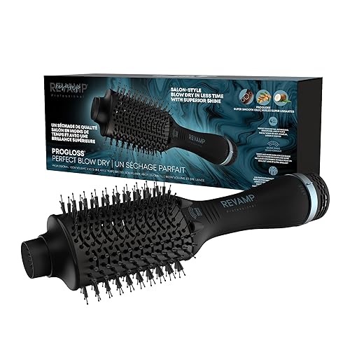 Revamp Progloss Perfect Blow Dry Volume Styler - Ceramic Barrel Hair Dryer Brush for Wet or Dry Styling, Infused with Progloss Oils for Frizz-Free