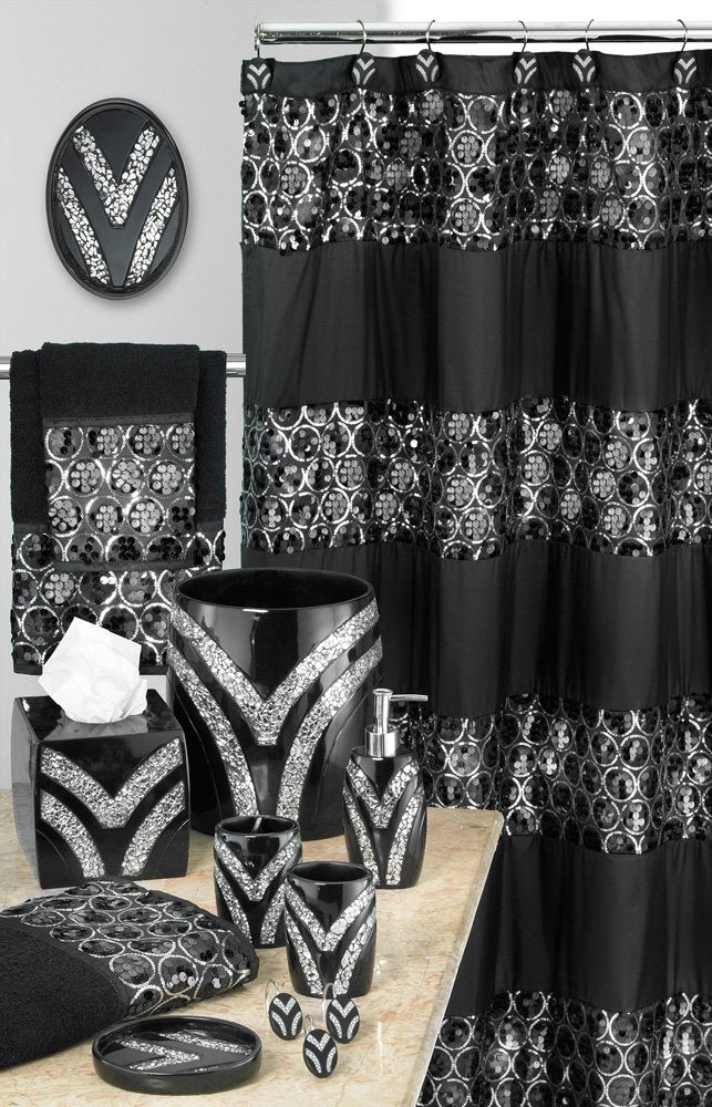 Popular Bath Sinatra Black Collection, 70" x 72" Bathroom Shower Curtain