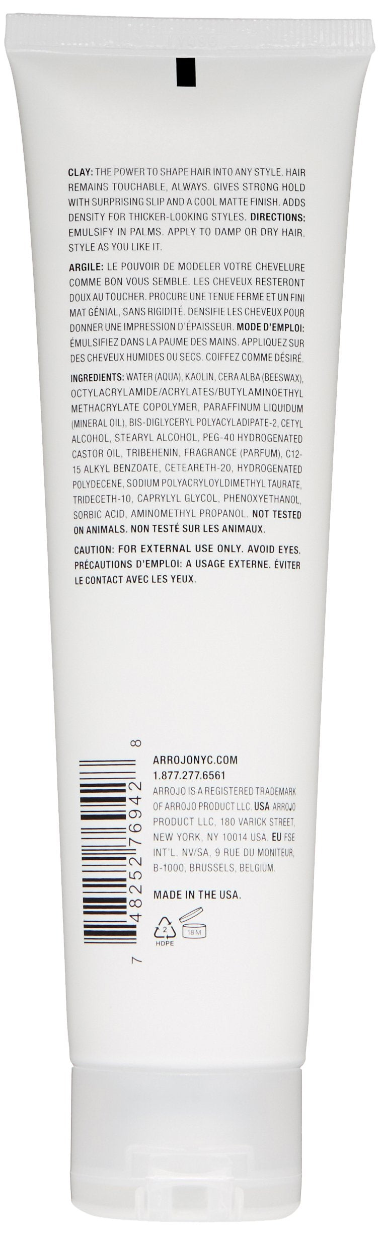 Arrojo Texture Clay, 5.1oz - Sulfate & Paraben Free Matte Hair Clay with Beeswax & Kaolin - Strong Hold, Pliable Styling for Men
