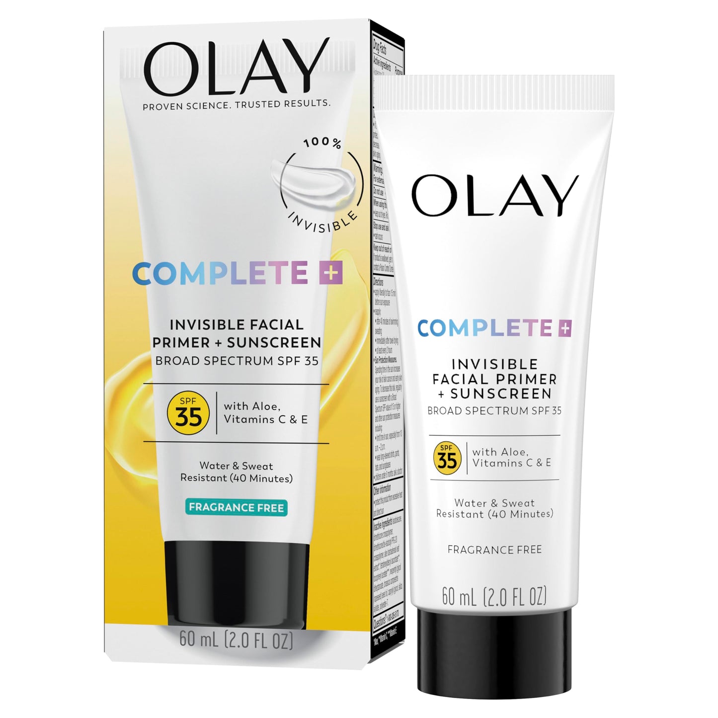 Olay Invisible Facial Primer + Sunscreen SPF 35, Aloe, Vitamin C & E Enriched, Lightweight, Water & Sweat Resistant & 100% Invisible, 2 fl oz
