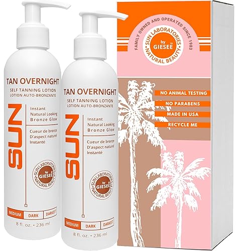 Sun Laboratories By Giesee Tan Overnight Self Tanning Lotion 8 oz 2 Pack, Self Tanning Lotion, Self Tanner, Tanning Lotion, Odorless, Non-Toxic