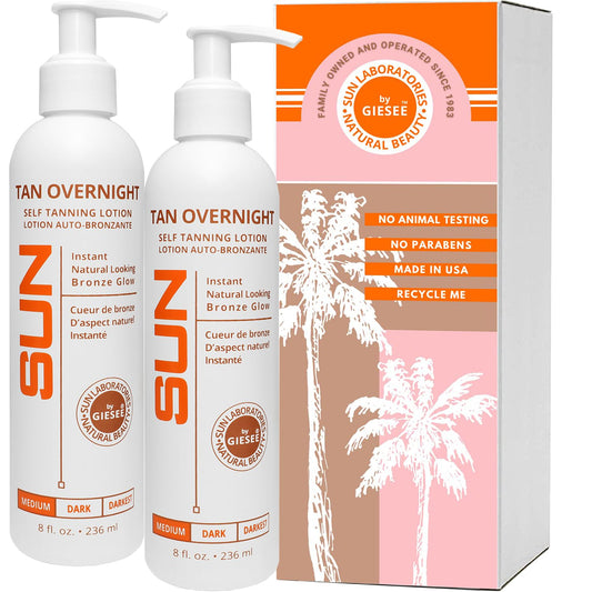 Sun Laboratories By Giesee Tan Overnight Self Tanning Lotion 8 oz 2 Pack, Self Tanning Lotion, Self Tanner, Tanning Lotion, Odorless, Non-Toxic